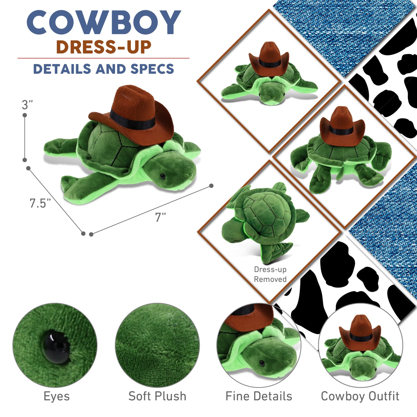 6" PLUSH - SEA TURTLE With COWBOY Dress Up