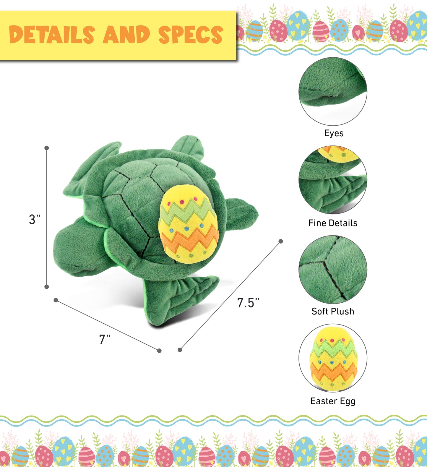 DolliBu Super Soft Sea Turtle with Yellow Easter Egg Plush Toy - 6 Inches