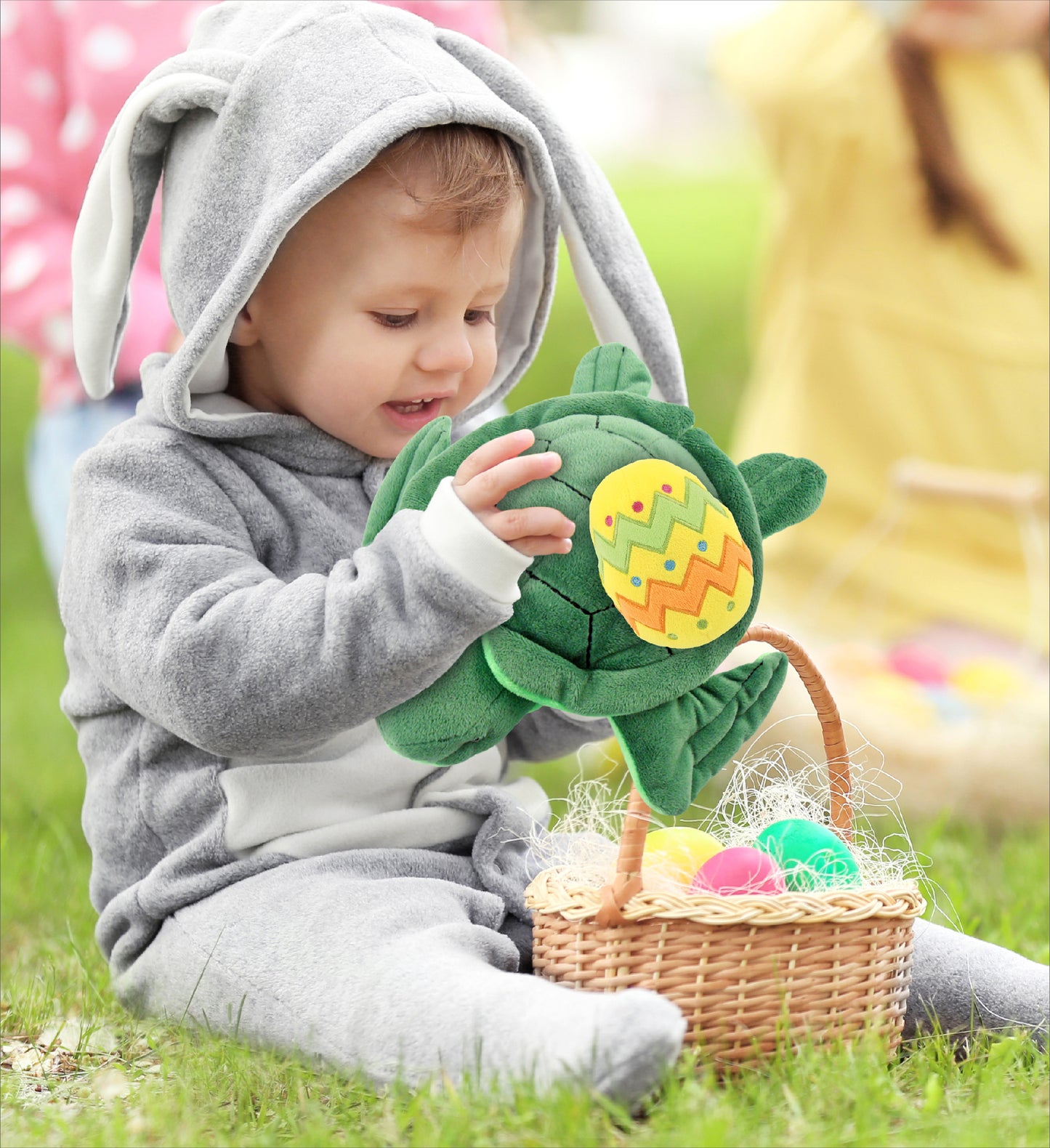 DolliBu Super Soft Sea Turtle with Yellow Easter Egg Plush Toy - 6 Inches