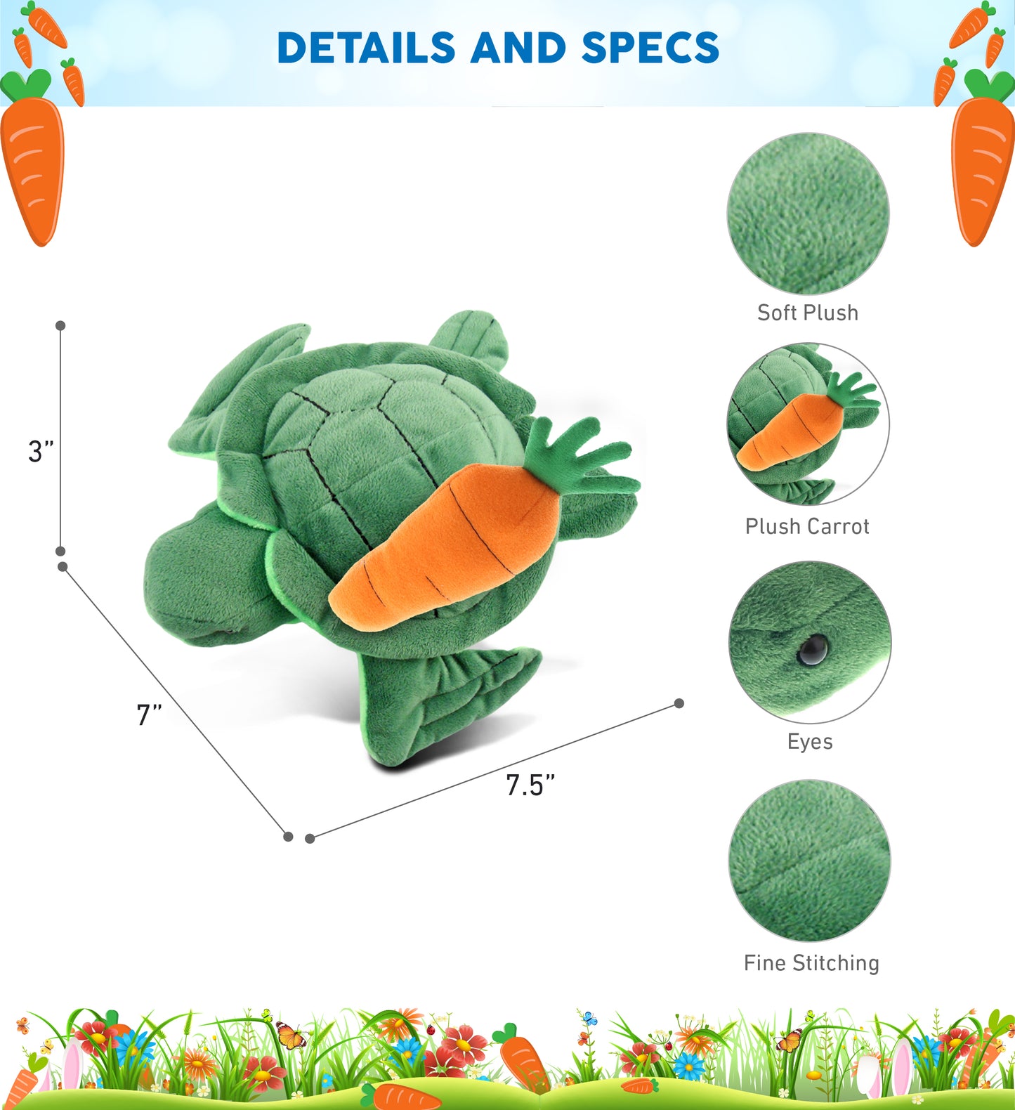 DolliBu Happy Easter Super Soft Plush Sea Turtle with Carrot Plush - 6 Inches