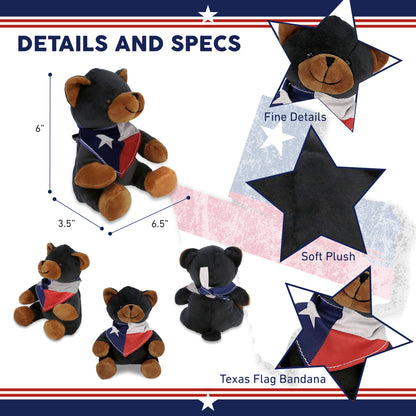 6" PLUSH - BLACK BEAR WITH TEXAS FLAG BANDANA