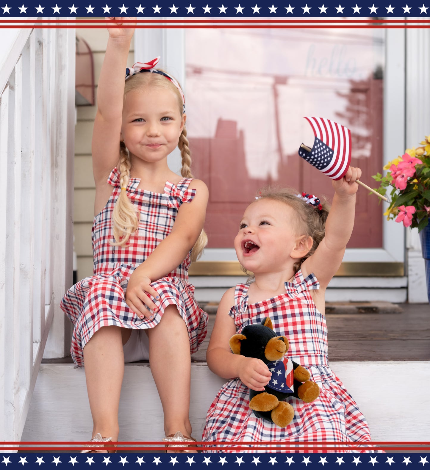 6" PLUSH - BLACK BEAR WITH USA FLAG BANDANA