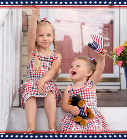 6" PLUSH - BLACK BEAR WITH USA FLAG BANDANA