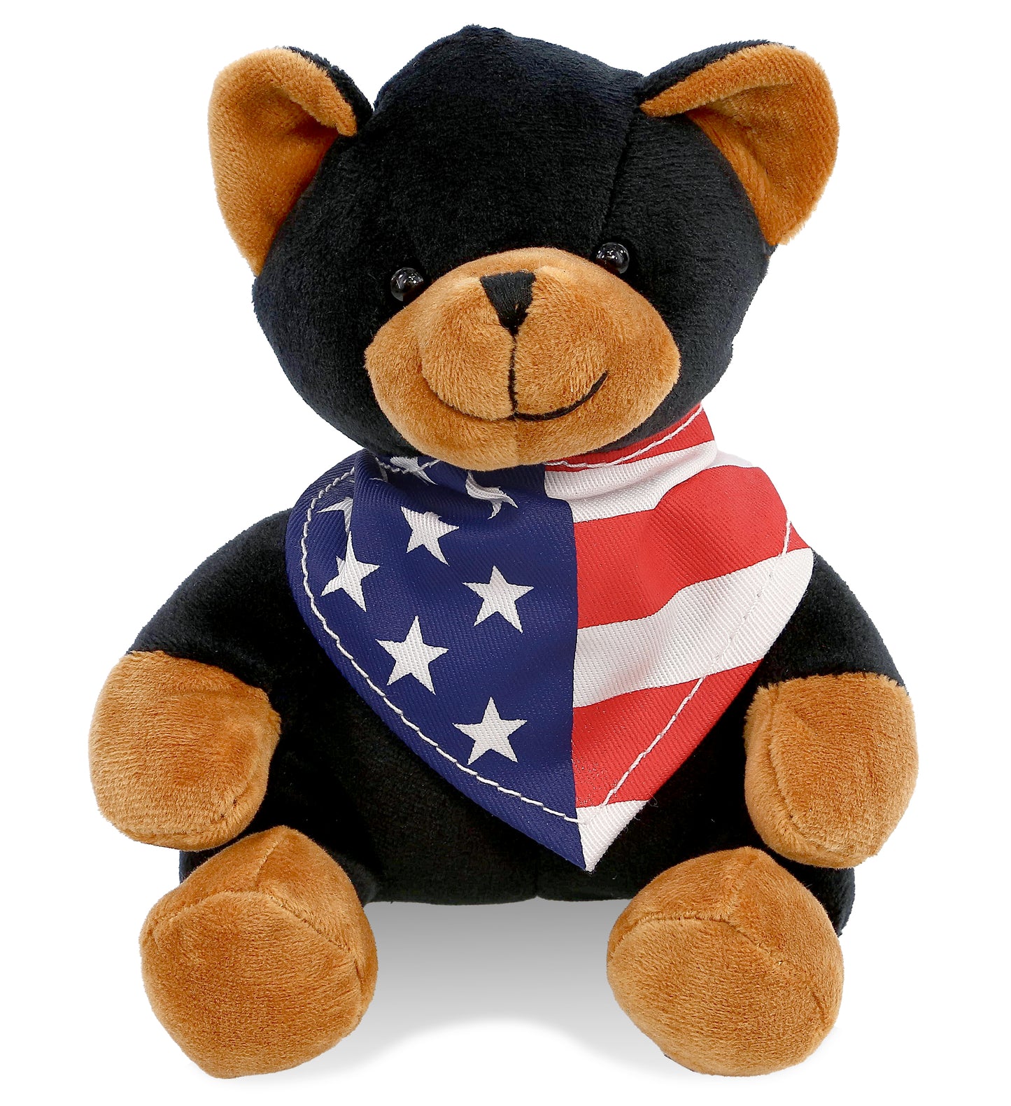 6" PLUSH - BLACK BEAR WITH USA FLAG BANDANA