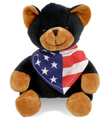 6" PLUSH - BLACK BEAR WITH USA FLAG BANDANA