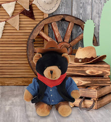 6" PLUSH - BLACK BEAR COWBOY DRESS UP
