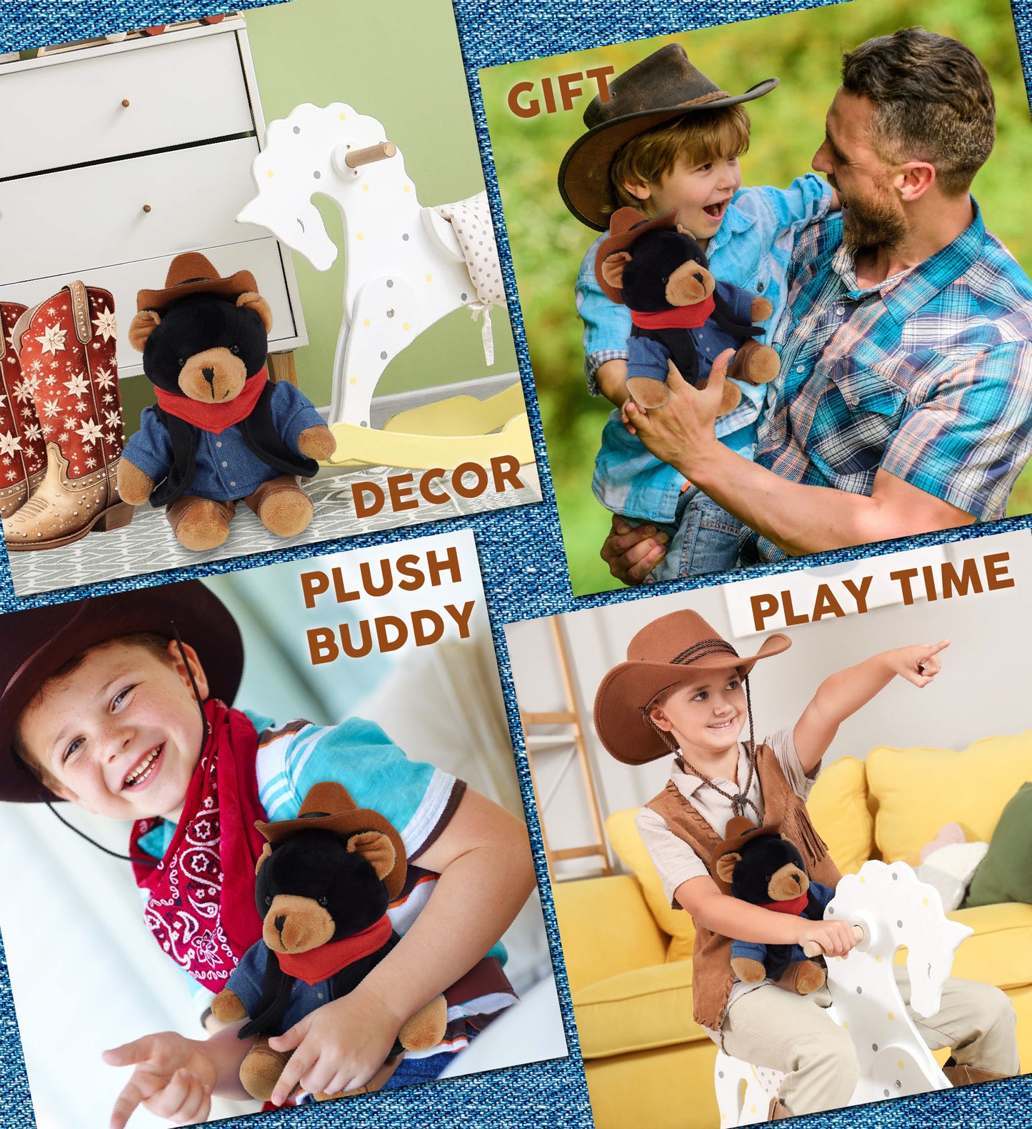 6" PLUSH - BLACK BEAR COWBOY DRESS UP