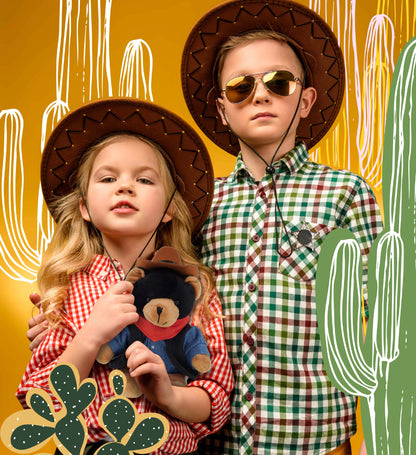 6" PLUSH - BLACK BEAR COWBOY DRESS UP