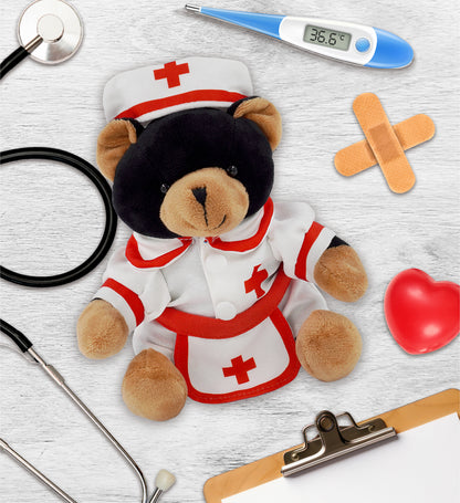 6" PLUSH - BLACK BEAR NURSE DRESS UP