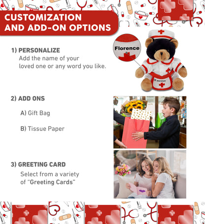 6" PLUSH - BLACK BEAR NURSE DRESS UP