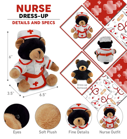 6" PLUSH - BLACK BEAR NURSE DRESS UP
