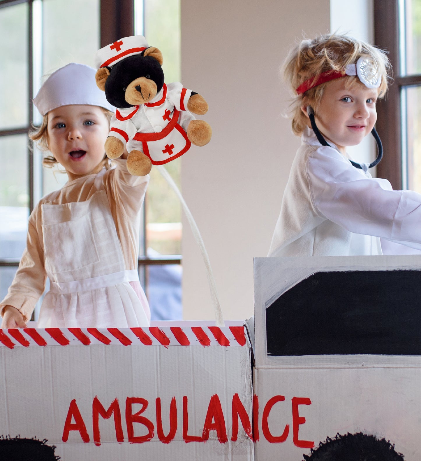 6" PLUSH - BLACK BEAR NURSE DRESS UP