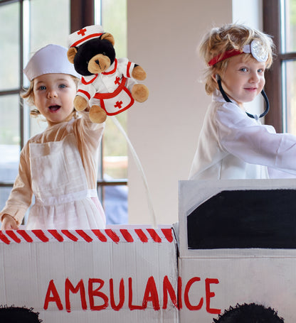 6" PLUSH - BLACK BEAR NURSE DRESS UP