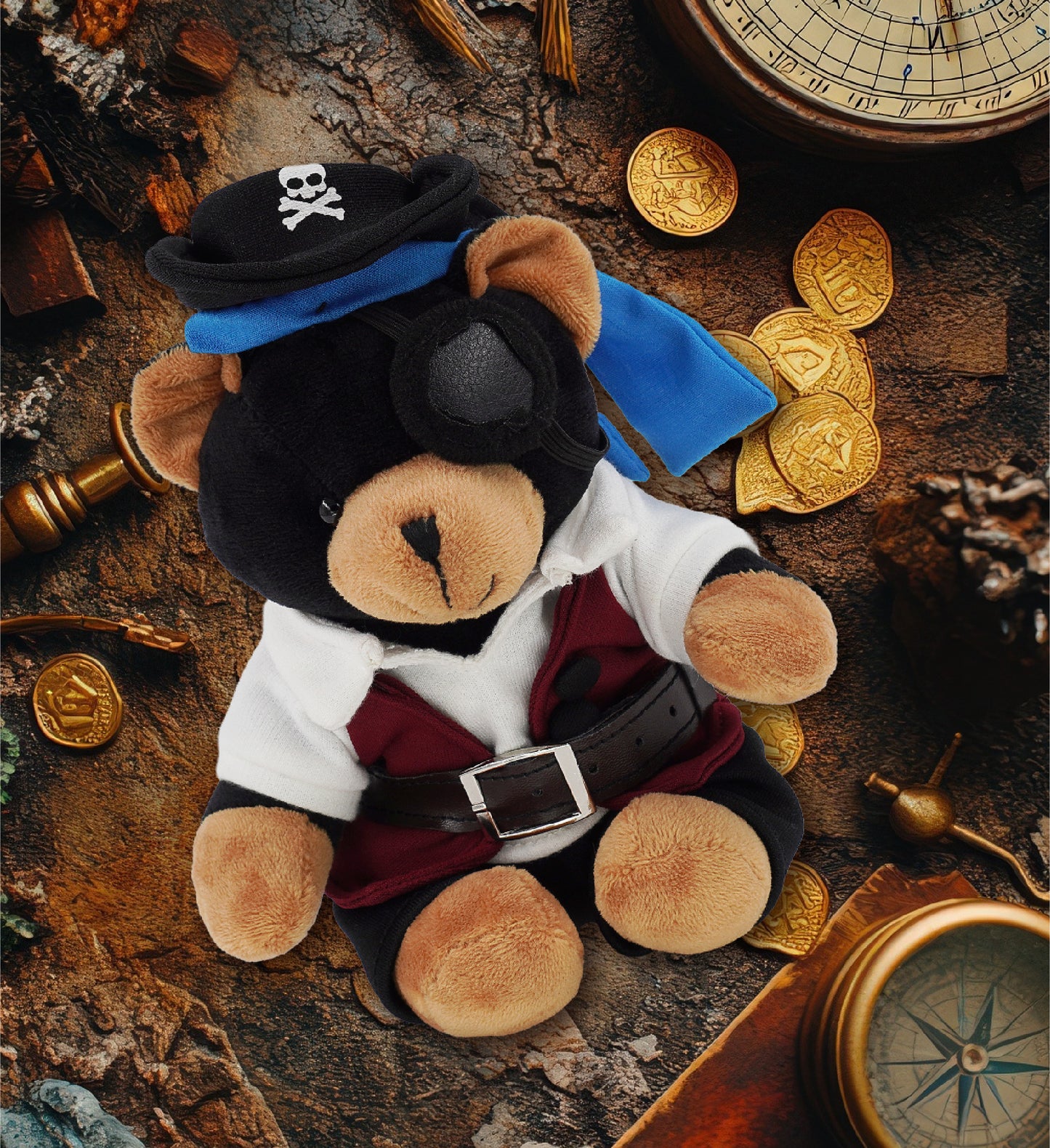 6" PLUSH - BLACK BEAR WITH PIRATE DRESS UP