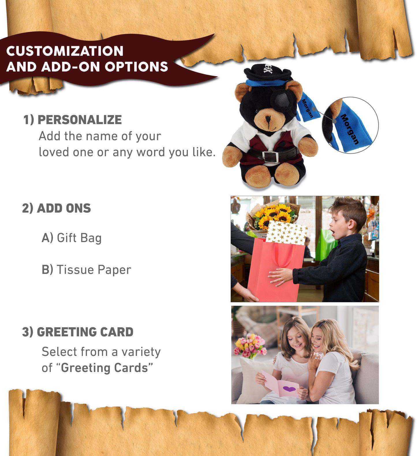 6" PLUSH - BLACK BEAR WITH PIRATE DRESS UP