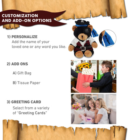 6" PLUSH - BLACK BEAR WITH PIRATE DRESS UP