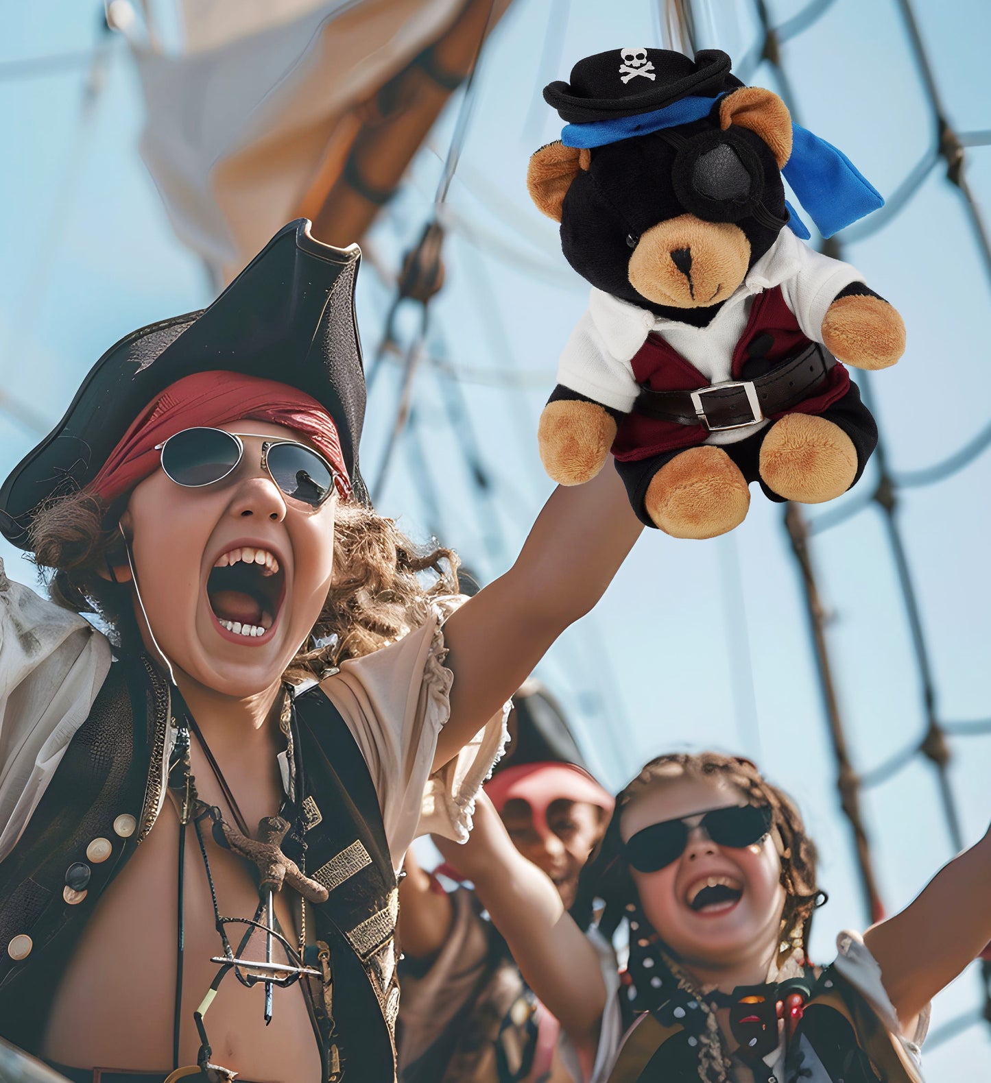 6" PLUSH - BLACK BEAR WITH PIRATE DRESS UP