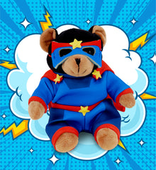 6" PLUSH - BLACK BEAR WITH SUPER HERO DRESS UP