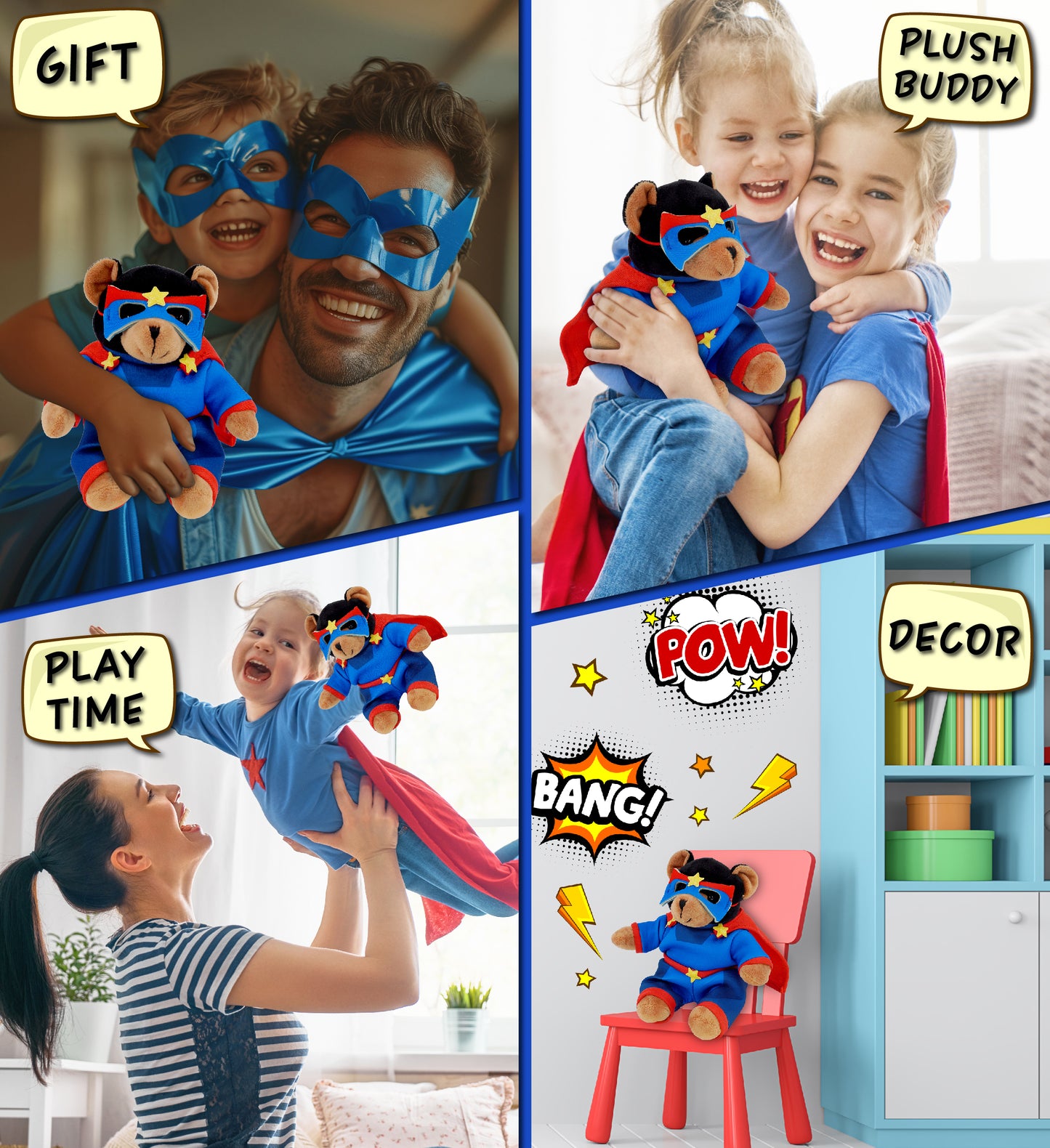 6" PLUSH - BLACK BEAR WITH SUPER HERO DRESS UP