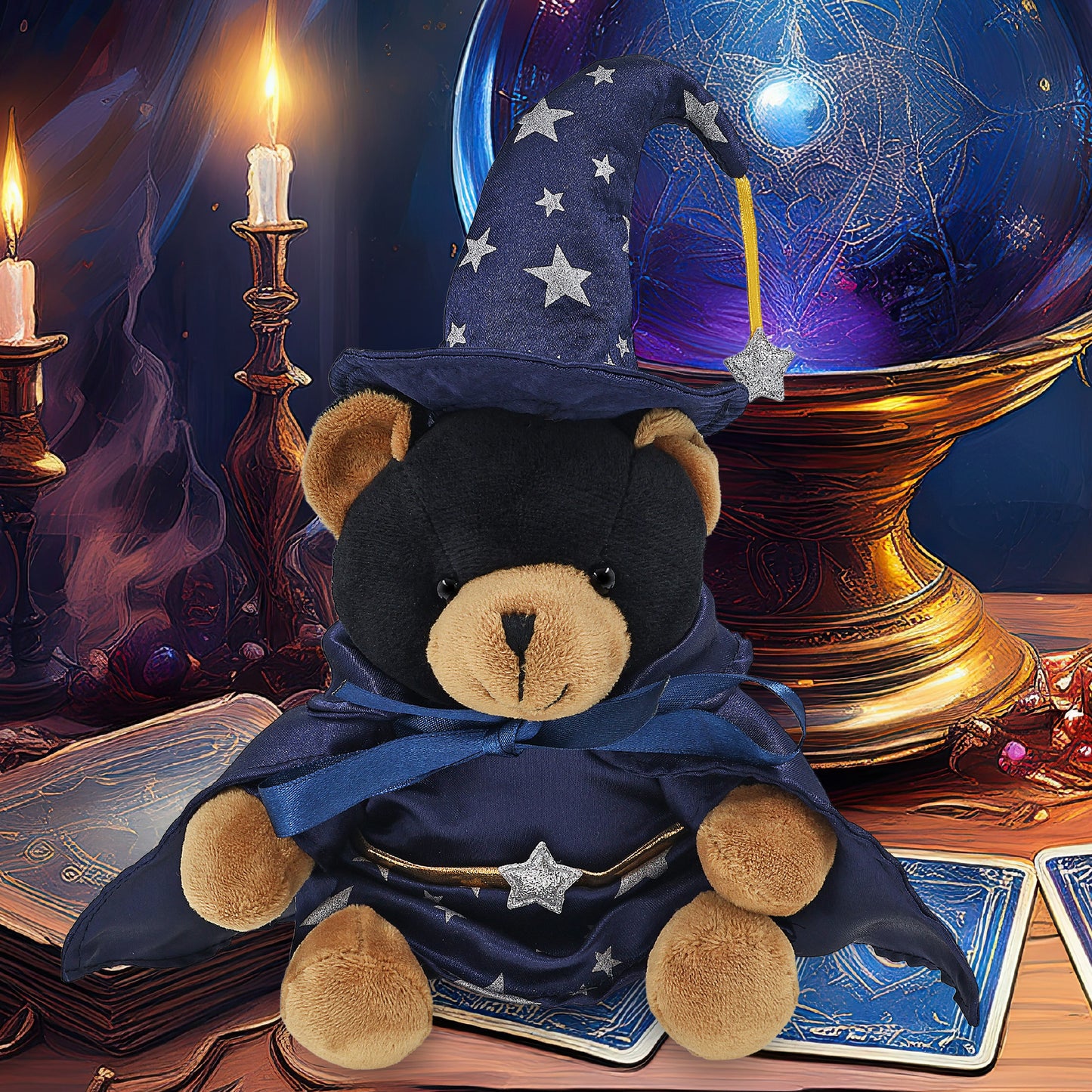 6" PLUSH - BLACK BEAR WITH WIZARD DRESS UP