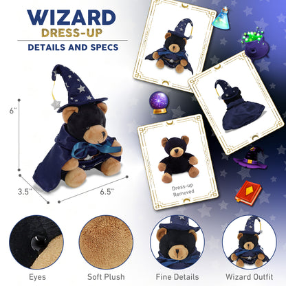 6" PLUSH - BLACK BEAR WITH WIZARD DRESS UP