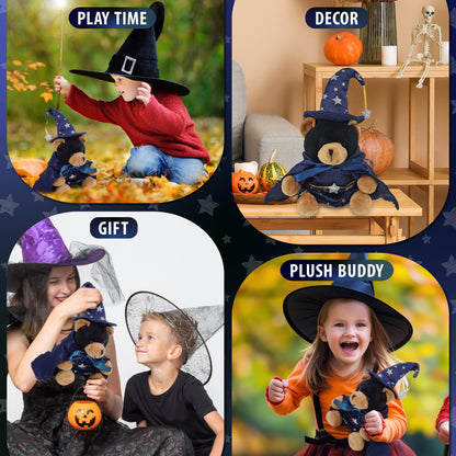 6" PLUSH - BLACK BEAR WITH WIZARD DRESS UP