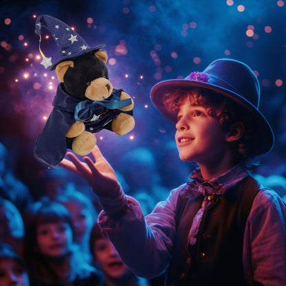6" PLUSH - BLACK BEAR WITH WIZARD DRESS UP
