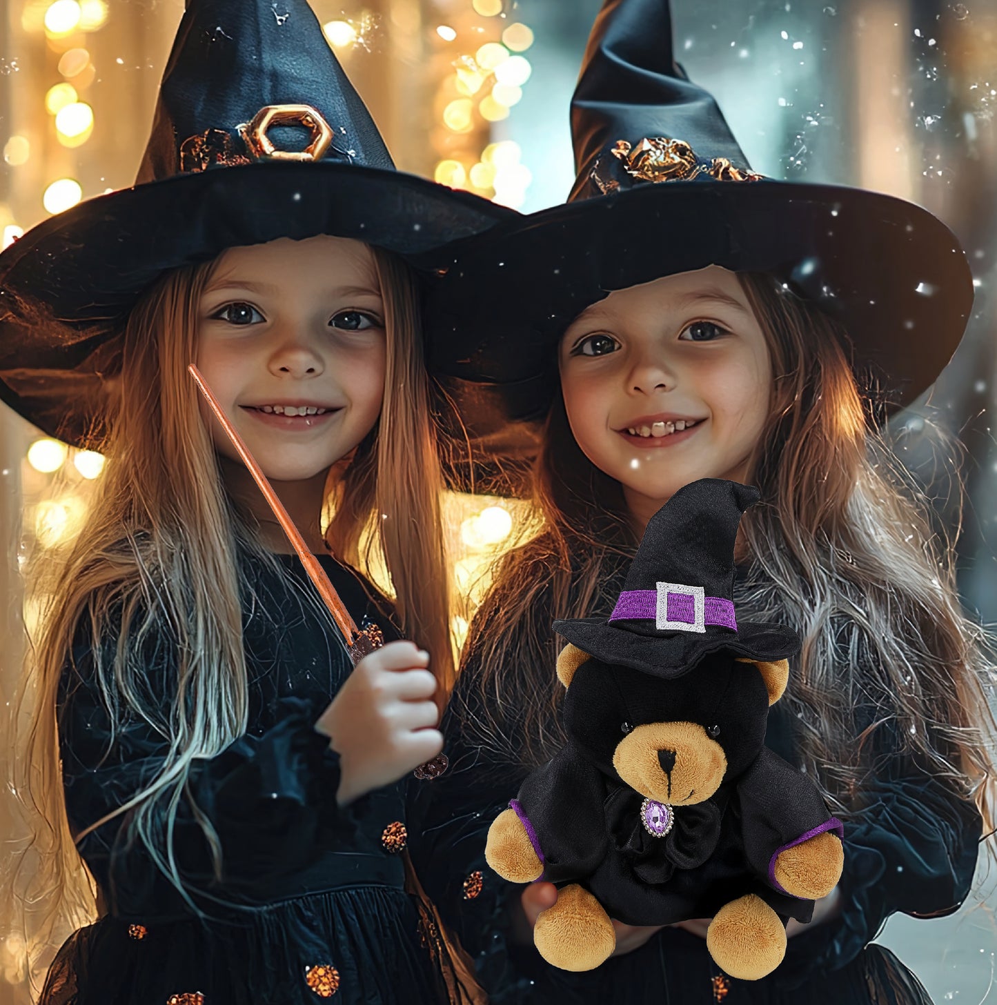 6" PLUSH - BLACK BEAR WITH WITCH DRESS UP