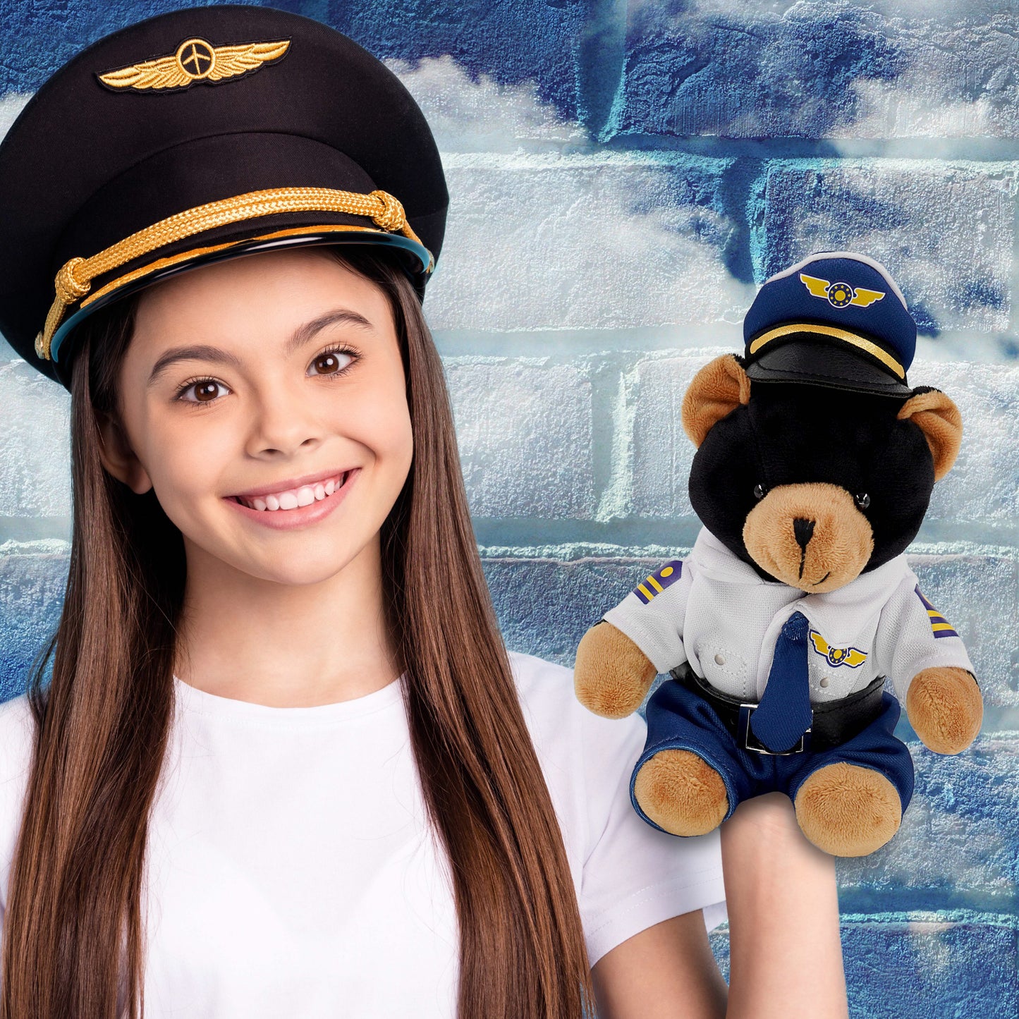 6" PLUSH - BLACK BEAR WITH PILOT DRESS UP