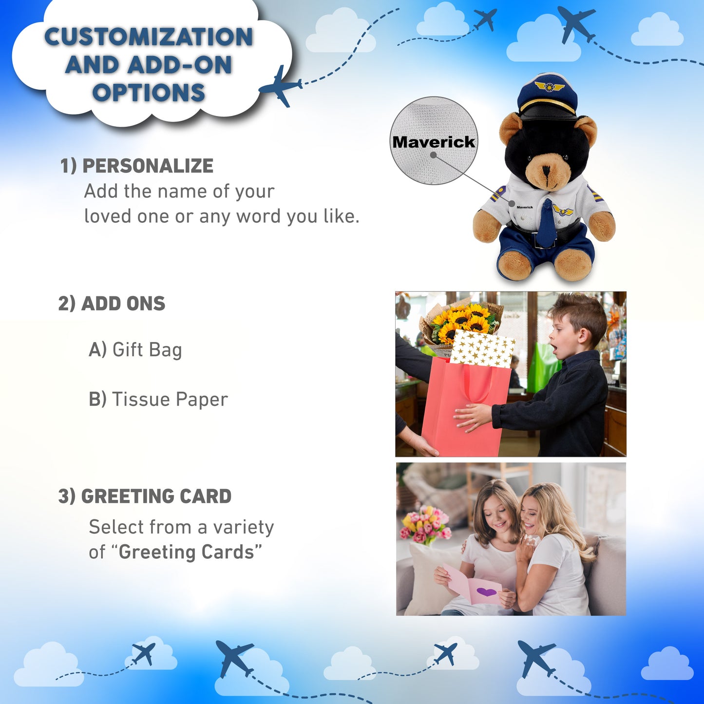 6" PLUSH - BLACK BEAR WITH PILOT DRESS UP