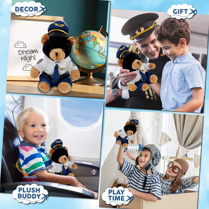 6" PLUSH - BLACK BEAR WITH PILOT DRESS UP