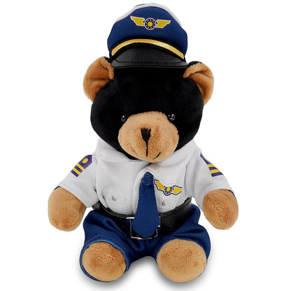 6" PLUSH - BLACK BEAR WITH PILOT DRESS UP
