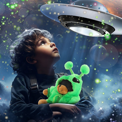 6" PLUSH - BLACK BEAR WITH ALIEN SWEATER