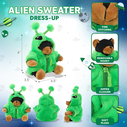 6" PLUSH - BLACK BEAR WITH ALIEN SWEATER