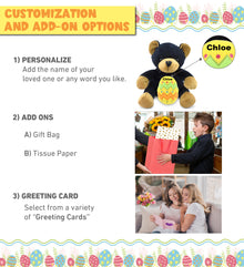 DolliBu Super Soft Cute Black Bear with Yellow Easter Egg Plush Toy - 6 Inches
