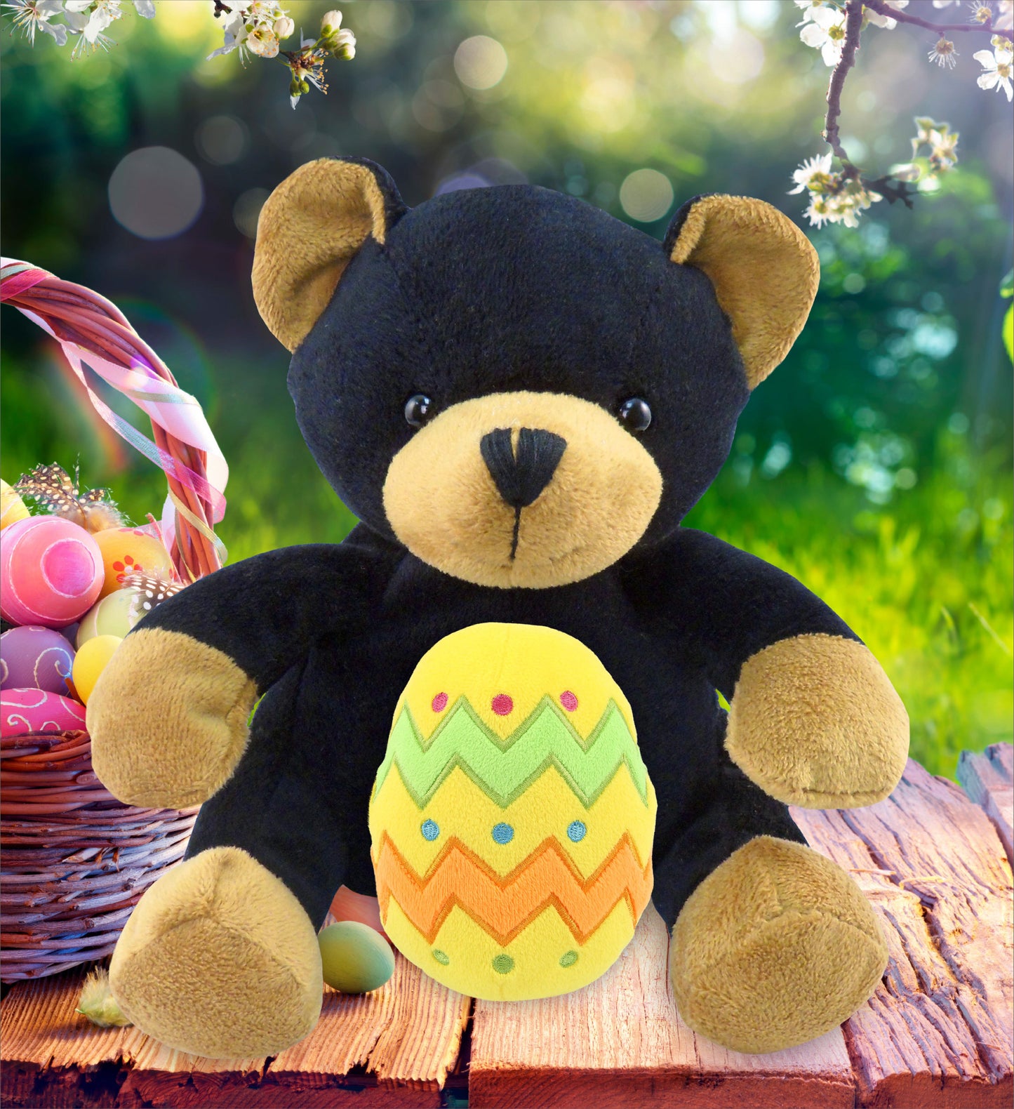 DolliBu Super Soft Cute Black Bear with Yellow Easter Egg Plush Toy - 6 Inches