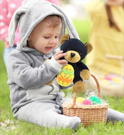 DolliBu Super Soft Cute Black Bear with Yellow Easter Egg Plush Toy - 6 Inches