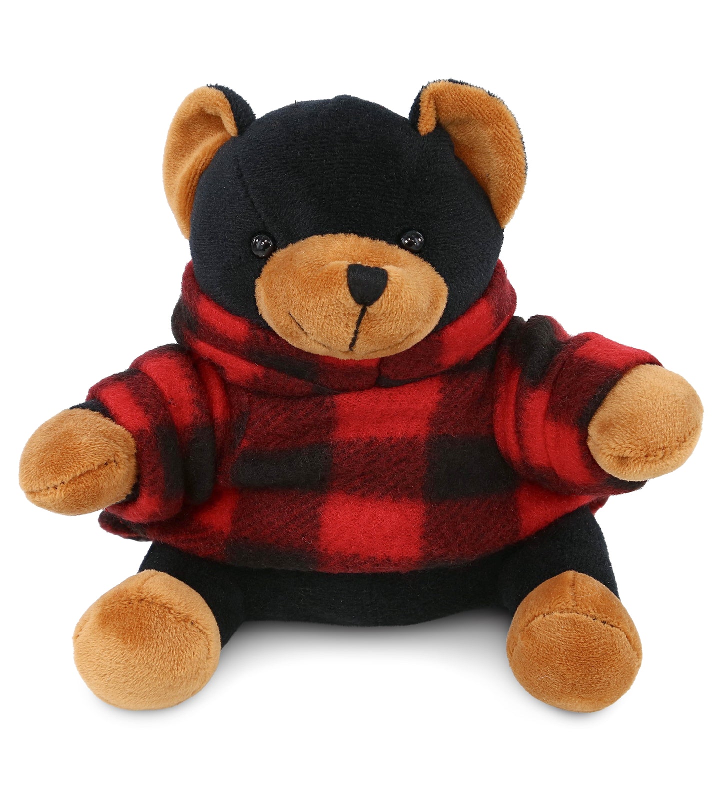 PLUSH RED PLAID HOODIE - 6" PLUSH - BLACK BEAR