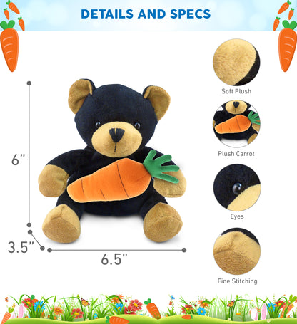 DolliBu Happy Easter Super Soft Plush Black Bear with Carrot Plush - 6 Inches
