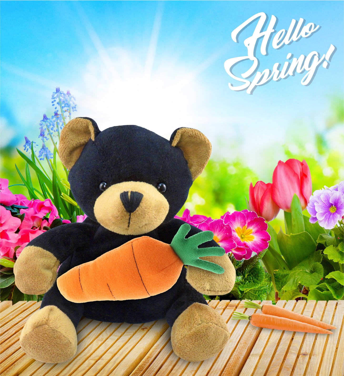 DolliBu Happy Easter Super Soft Plush Black Bear with Carrot Plush - 6 Inches