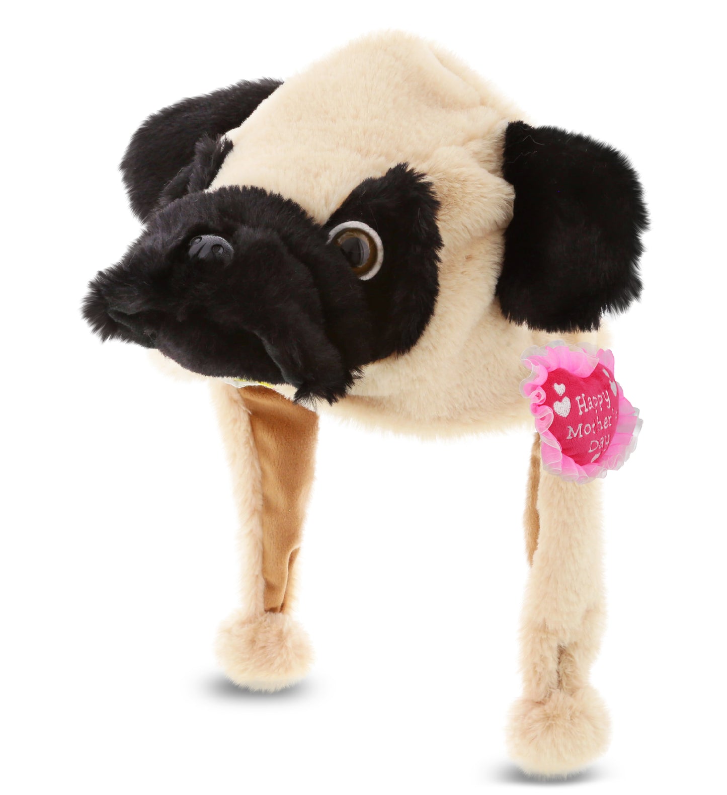 PLUSH MOTHERS DAY HEART - SUPER SOFT PLUSH HAT - PUG DOG