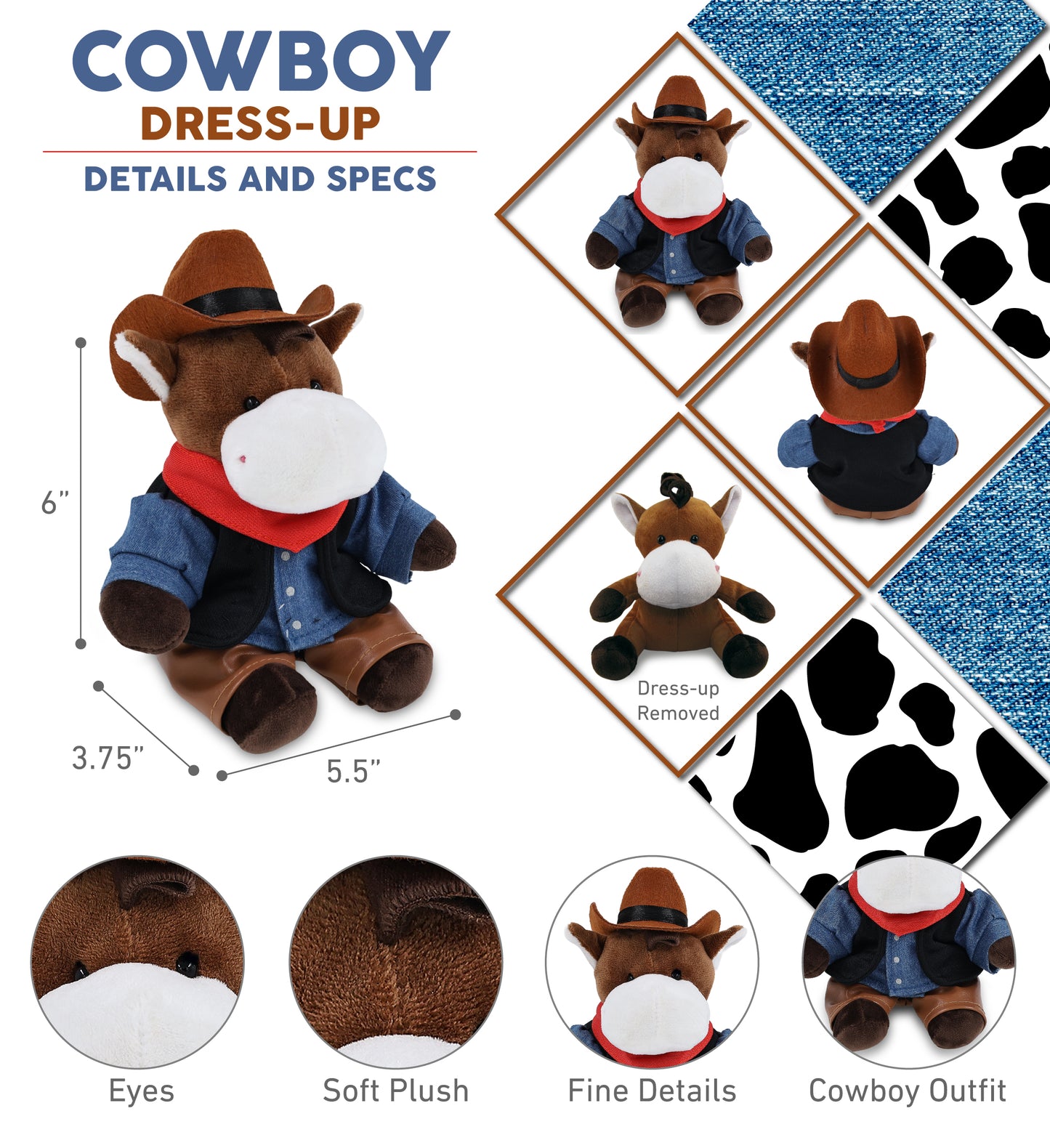 6" PLUSH - HORSE COWBOY DRESS UP