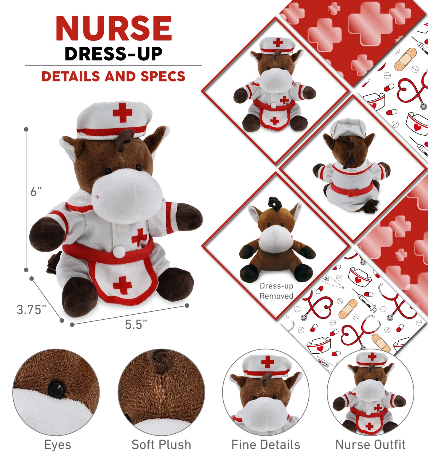 6" PLUSH - HORSE With NURSE Dress-Up
