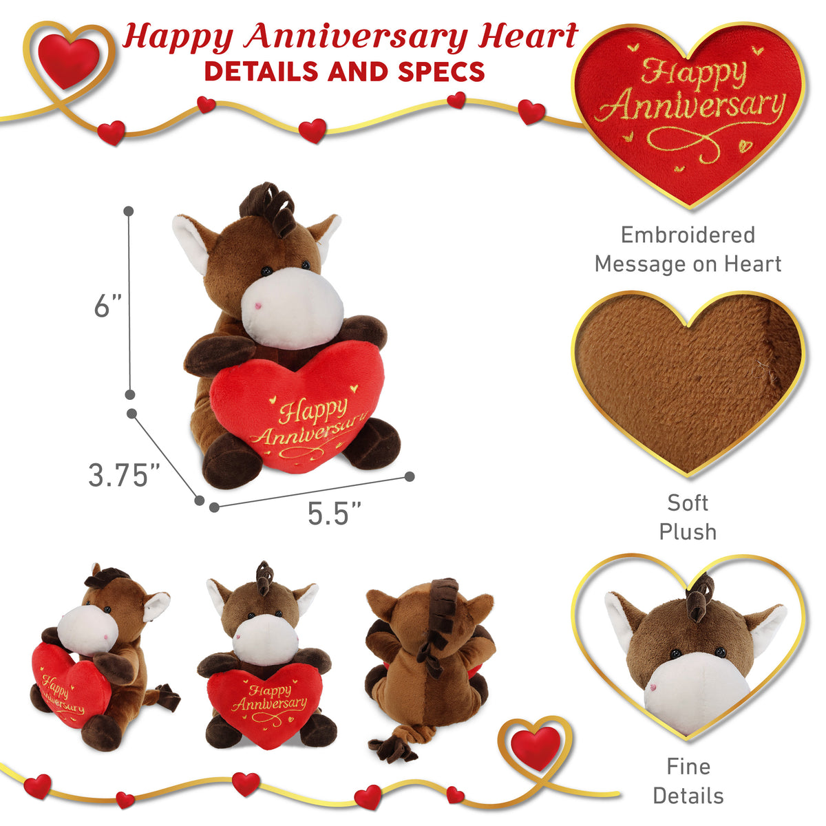 6" PLUSH - HORSE WITH HAPPY ANNIVERSARY HEART