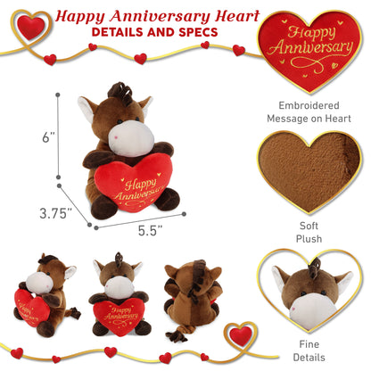 6" PLUSH - HORSE WITH HAPPY ANNIVERSARY HEART