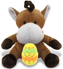 DolliBu Soft Cute Stuffed Animal Horse with Yellow Easter Egg Plush - 6 Inches
