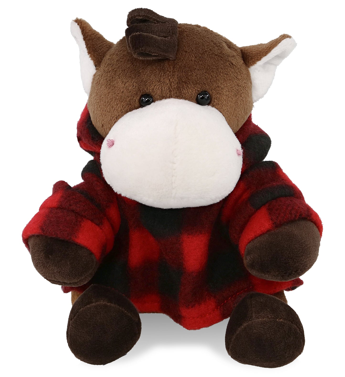 PLUSH RED PLAID HOODIE - 6" PLUSH - HORSE