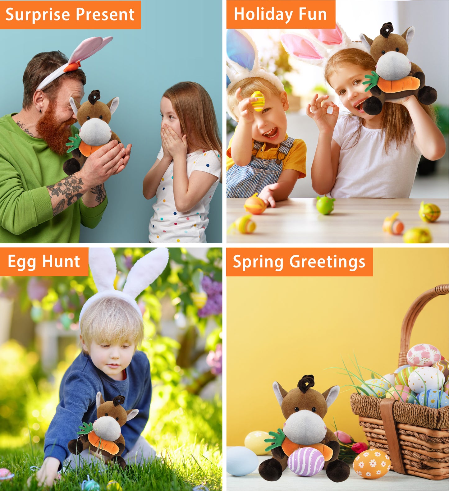 DolliBu Happy Easter Super Soft Plush Horse with Carrot Plush Toy - 6 Inches