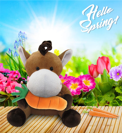 DolliBu Happy Easter Super Soft Plush Horse with Carrot Plush Toy - 6 Inches