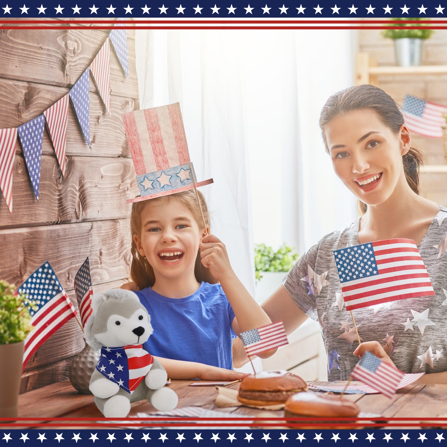 6" PLUSH - WOLF WITH USA BANDANA